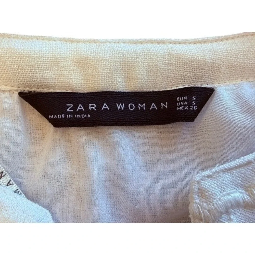 Zara Woman Embroidered Midi Dress Size S White Balloon Sleeve Tassel Boho India - Picture 2 of 8